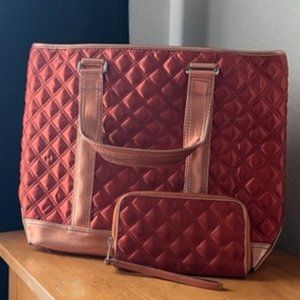 Marc Jacobs Orange/Metallic Rose Gold Tote/Wallet Set